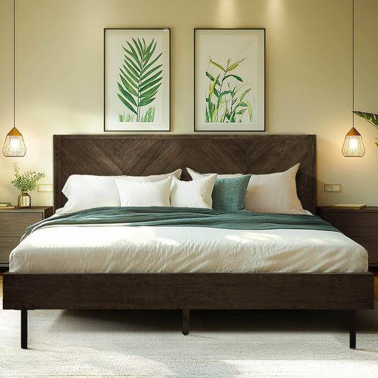 Alander Deluxe Wood Platform Bed Frame - DH International Trading Inc.