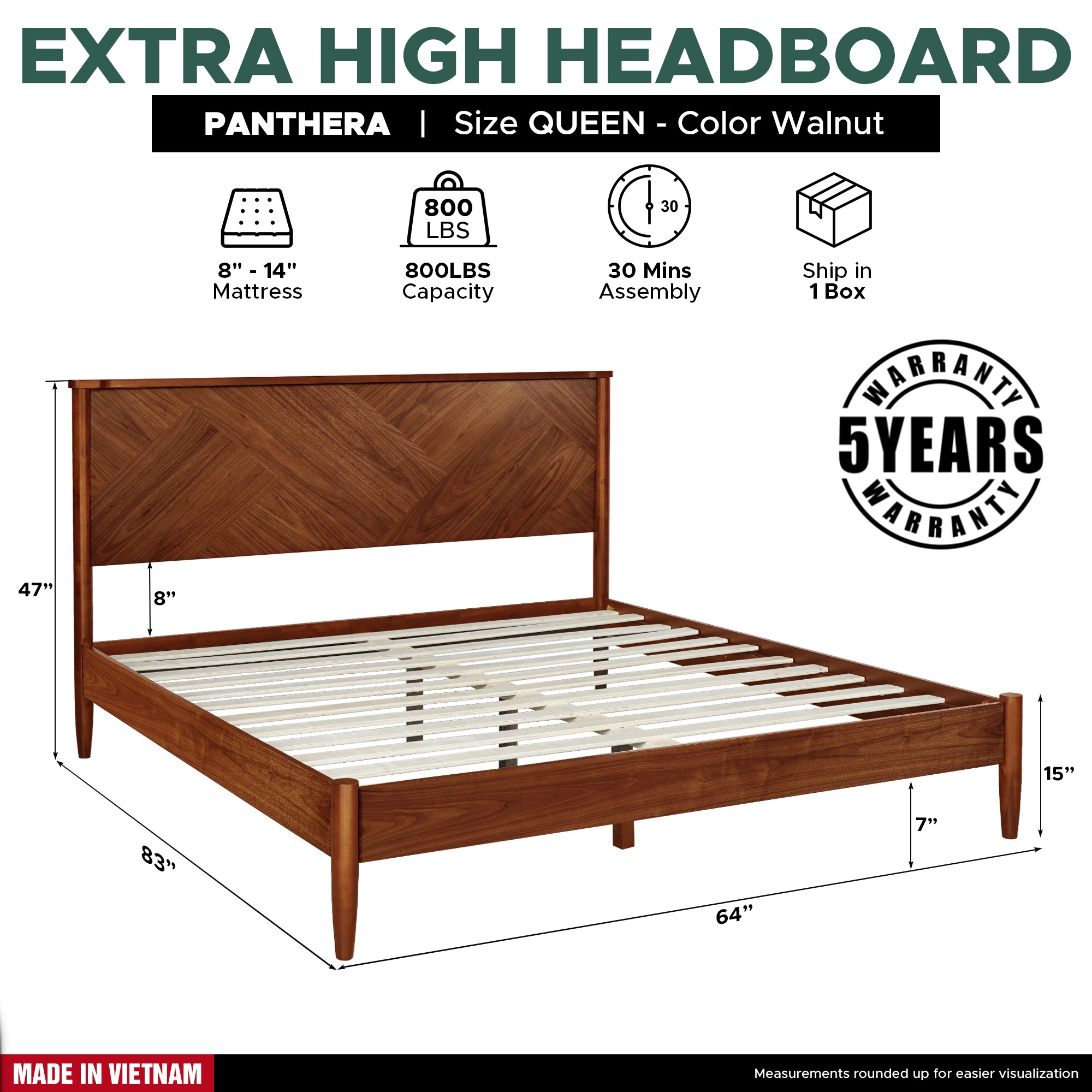 Panthera Platform Bed Frame With Headboard